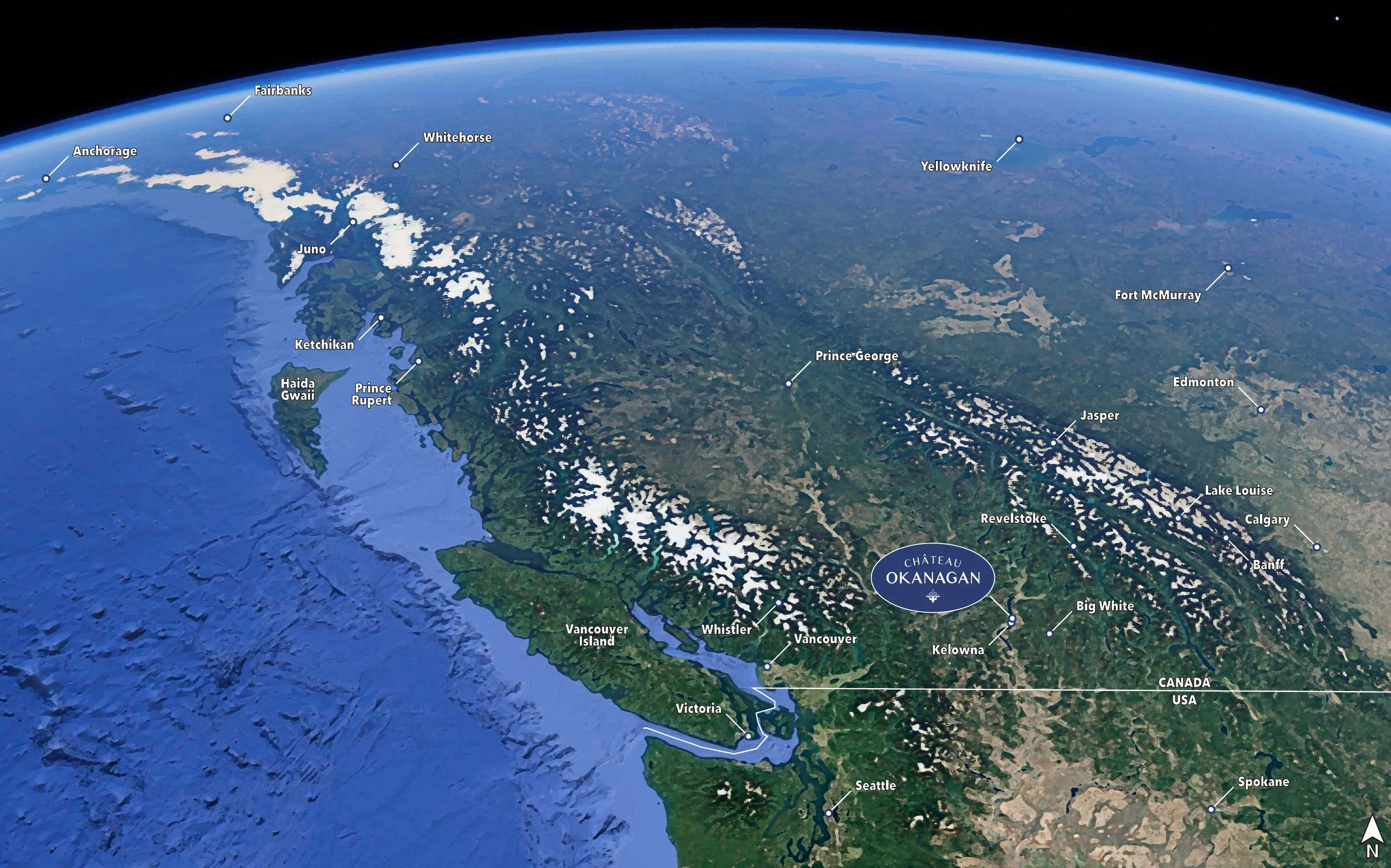 Western North America showing Chateau Okanagan's location in British Columbia